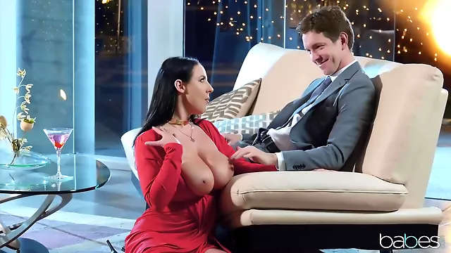 Angela White And Markus Dupree In Elegant Brunette In Red Dress Fucked Hard On The Couch