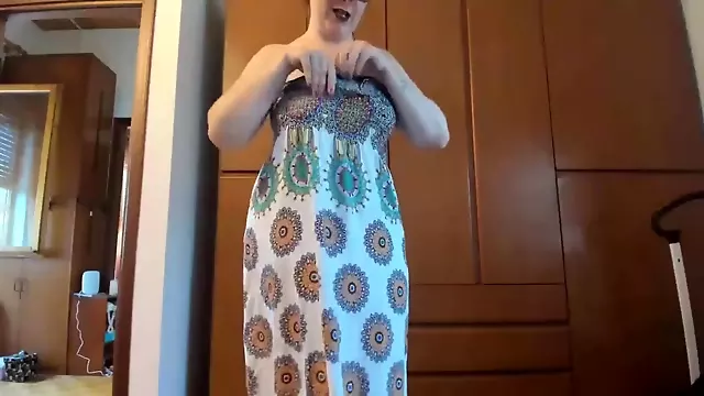 Big diaper under a sexy long dress and a big pee