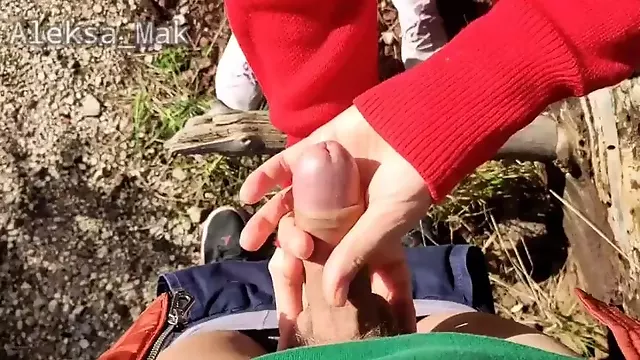 WOW ! Petite Schoolgirl Walk in the Woods Ends with Friend Cumshot