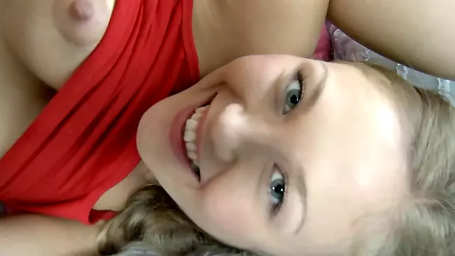 Blonde amateur pushes dildo in her extremely wet vagina