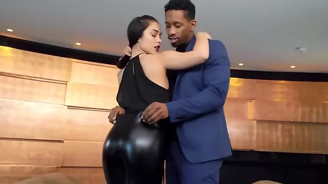 Black porn warrior takes brunette's pants off to penetrates tushy