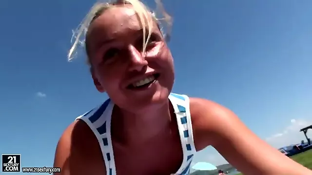 Hot blondie Kathia Nobili being sexy on a vacation